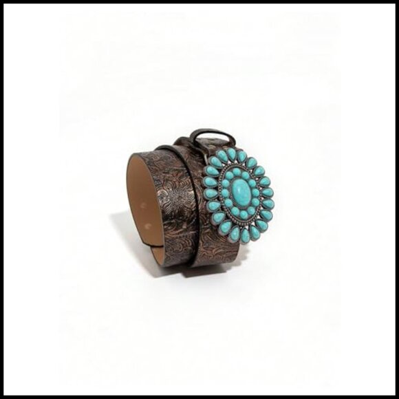 Vintage Western Belt Turquoise Buckle Faux Leather Waist Belt Y2K Retro main image 5